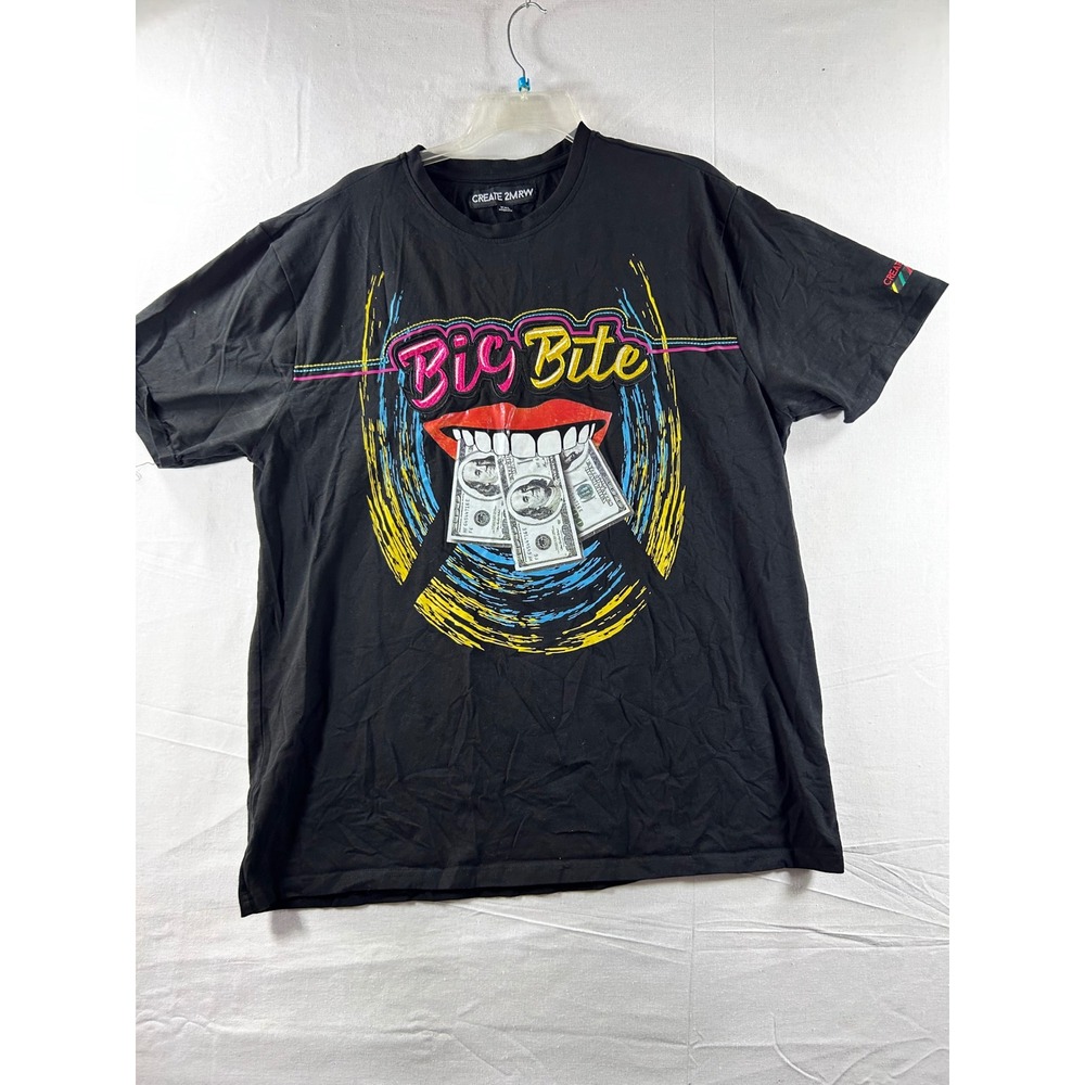 Create 2MRW Big Bite Money Graphic T-Shirt Mens‎ XXL Black Neon Streetwear Tee